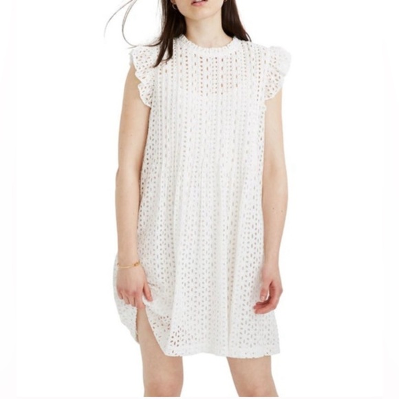 Madewell Dresses & Skirts - Madewell Eyelet Ruffle Sleeve Pintuck Mini Dress, Size XS